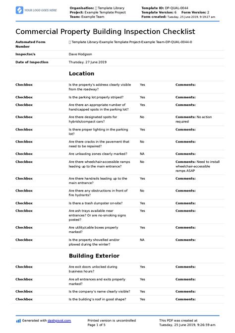 commercial property inspection report template
